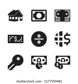 real icon. 9 real vector icons set. division, key and money icons for web and design about real theme