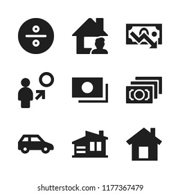 real icon. 9 real vector icons set. three door car, money and division icons for web and design about real theme