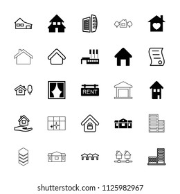 Real icon. collection of 25 real filled and outline icons such as house building, home with heart, home, rent tag, house. editable real icons for web and mobile.