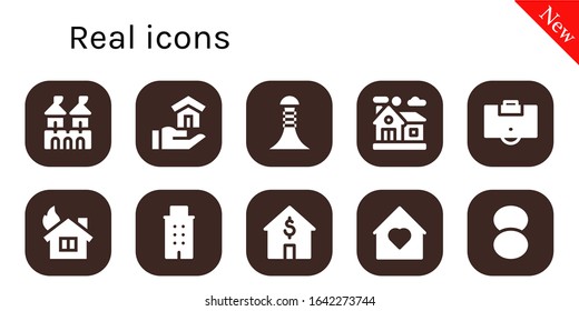 real icon set. 10 filled real icons. Included Fortress, House, Building, Home, Area, Foundation icons