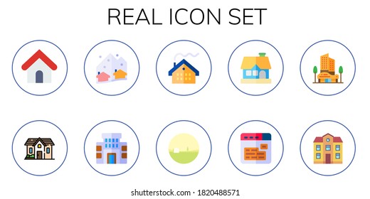 real icon set. 10 flat real icons.  Simple modern icons such as: home, house, houses, building, cottage, buildings, hotel