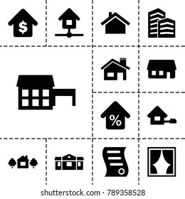 Real icons. set of 13 editable filled real icons such as house, house building, mortgage, home, business center