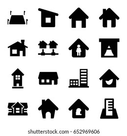 Real icons set. set of 16 real filled icons such as house building, house, building, man in home, home, lock home, land territory, eco house