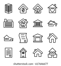 Real icons set. set of 16 real outline icons such as house, building, home with heart, home, house building, family home