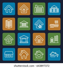 Real icons set. set of 16 real outline icons such as home, house building, home search, lock home, house sale, building
