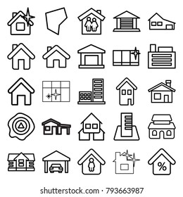 Real icons. set of 25 editable outline real icons such as house building, house, clean window, man in home, arrow up, building, home, land territory, garage