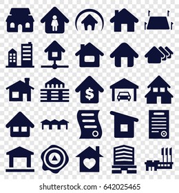 Real icons set. set of 25 real filled icons such as house building, house, business center, man in home, arrow up, home with heart, home, land territory, building