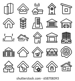 Real icons set. set of 25 real outline icons such as house building, house, building, business center, arrow up, home, home search, land territory
