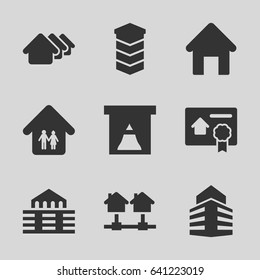 Real icons set. set of 9 real filled icons such as house building, house, family home, building, bill of house sell, window