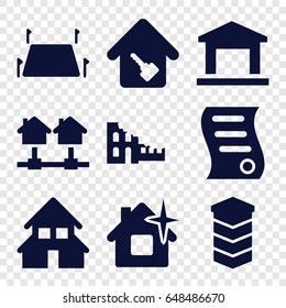 Real icons set. set of 9 real filled icons such as clean house, house building, home key, land territory, building