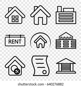 Real icons set. set of 9 real outline icons such as home, home search, rent tag, building, garage