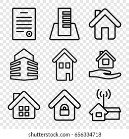 Real icons set. set of 9 real outline icons such as home care, home, building
