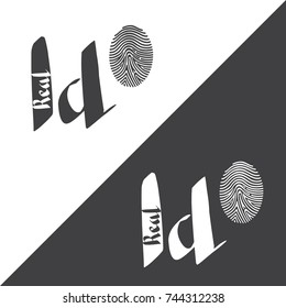 Real Id Calligraphic Hand Drawn Logo Lettering with Fingerprint Sign in Tribal Style - Black and White Elements on Opposite Backgrounds - Vector Contrast Graphic Design