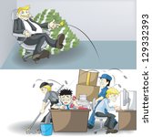 The real income, money, and workload between CEO business owner and office Employee staff. What is your next move in life. Cartoon vector concept.