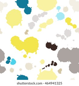 Real Ink stain texture and paint drops- seamless pattern, colorful splashes on white background. Creative modern design for textile, paper, print.