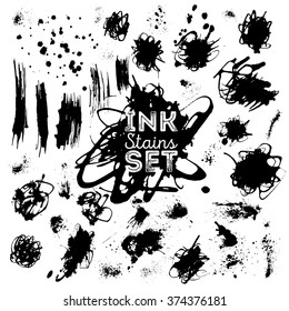 Real ink stains, splashes set for design. Isolated on the white background.