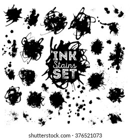 Real ink stains, splashes set for design. Isolated on the white background.