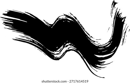 Ilustración de trazo de grunge de pincel seco de onda de tinta real.
