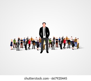 Real Leader. Business Man in crowd. Vector illustration