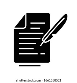 Real letter black icon, concept illustration, vector flat symbol, glyph sign.