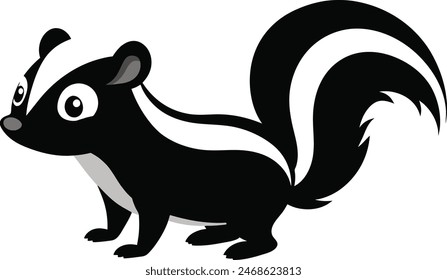 real life full image of a cute, playful black and white skunk vector art illustration