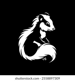 real life full image of a cute, playful black and white skunk vector art illustration