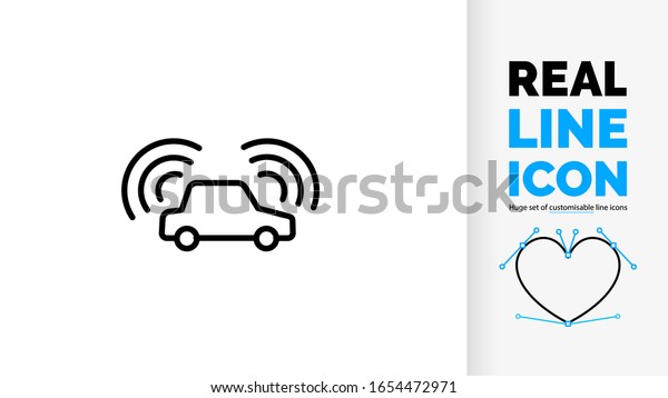 Real line
icon of self driving car with sensor in front and back automated by
artificial intelligence in future automobile concept as a clean
modern editable black symbol
design