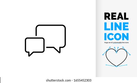real line icon of two speech bubble for a conversation in a black rounded outline symbol design style