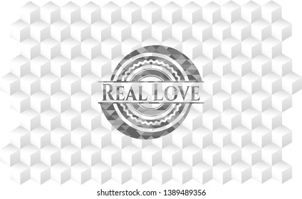 Real Love realistic grey emblem with geometric cube white background