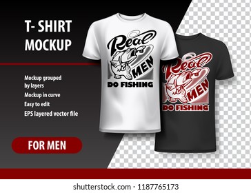 Real men do Fishing. T-Shirt template, fully editable.