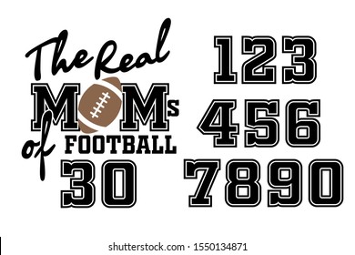 The Real Moms of Football. American football family design. Sports decor. Image on a transparent background.