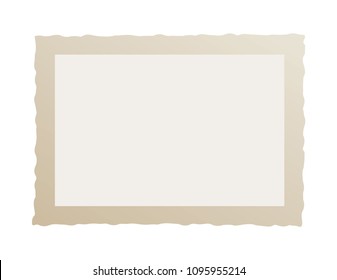 Real one brown frame of old photography. Vintage wavy edge. Place for your photo. Isolated on a white background. Vector Eps 10.