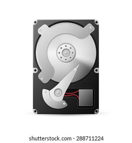 real open hard drive disk isolated on white ackground