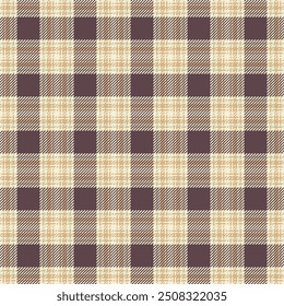 Real plaid textile fabric, poster texture background tartan. Repetitive pattern vector seamless check in beige and orange colors palette.