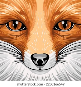 Real portrait red fox. Woodland forest animal.  Design can be used for fashion t-shirt, greeting card, poster and other. Vector illustration.