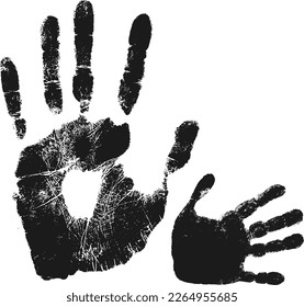 Real prints of children's and adult hands, Vector tracing hand print, Hands silhouette