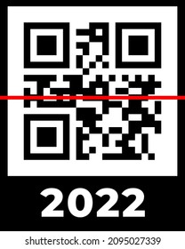 Real QR code 2022 numbers with red scan line. Happy New Year with covid vaccination barcode concept design template. Vector eps illustration for banner, poster, greeting card, invitation