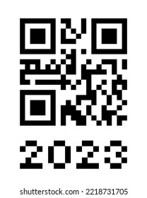 Números reales de código QR 2023. Feliz Año Nuevo con plantilla de diseño de código de barras de vacunación. Ilustración de vectores para banner, afiche, tarjeta de saludo, invitación
