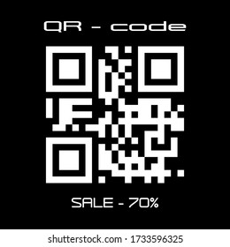 Real QR code sale - 70 percent. Vector logo, sticker for a store, website or app, flat design
