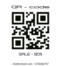 Real QR code sale - 90 percent. Vector logo, sticker for a store, website or app, flat design

