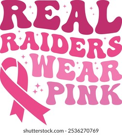 Real Raiders Wear Pink Retro Shirt, Breast Cancer Awareness Shirt, Cancer Ribbon, Shirt, Retro