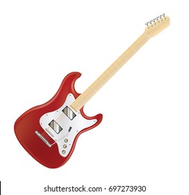 real red electric guitar on a white background