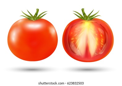a real red tomato on a white background