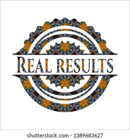 Real results arabic style badge. Arabesque decoration.
