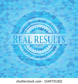 Real results sky blue emblem with mosaic background