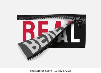 real reveal slogan in zipper illustration