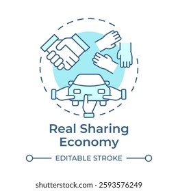 Real sharing economy soft blue concept icon. Non profit resources spreading. Collaborative system type. Round shape line illustration. Abstract idea. Graphic design. Easy to use in presentation