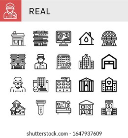 Real Simple Icons Set. Contains Such Icons As Broker, Hut, Building, Home, House, Modern Architecture, Hotel, Doorman, Garage, Security Agent, Can Be Used For Web, Mobile And Logo