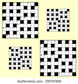 Real size crossword puzzle grids 10x10 squares with corresponding answer grids 