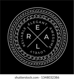 real slogan in circle lace illustration on black background 